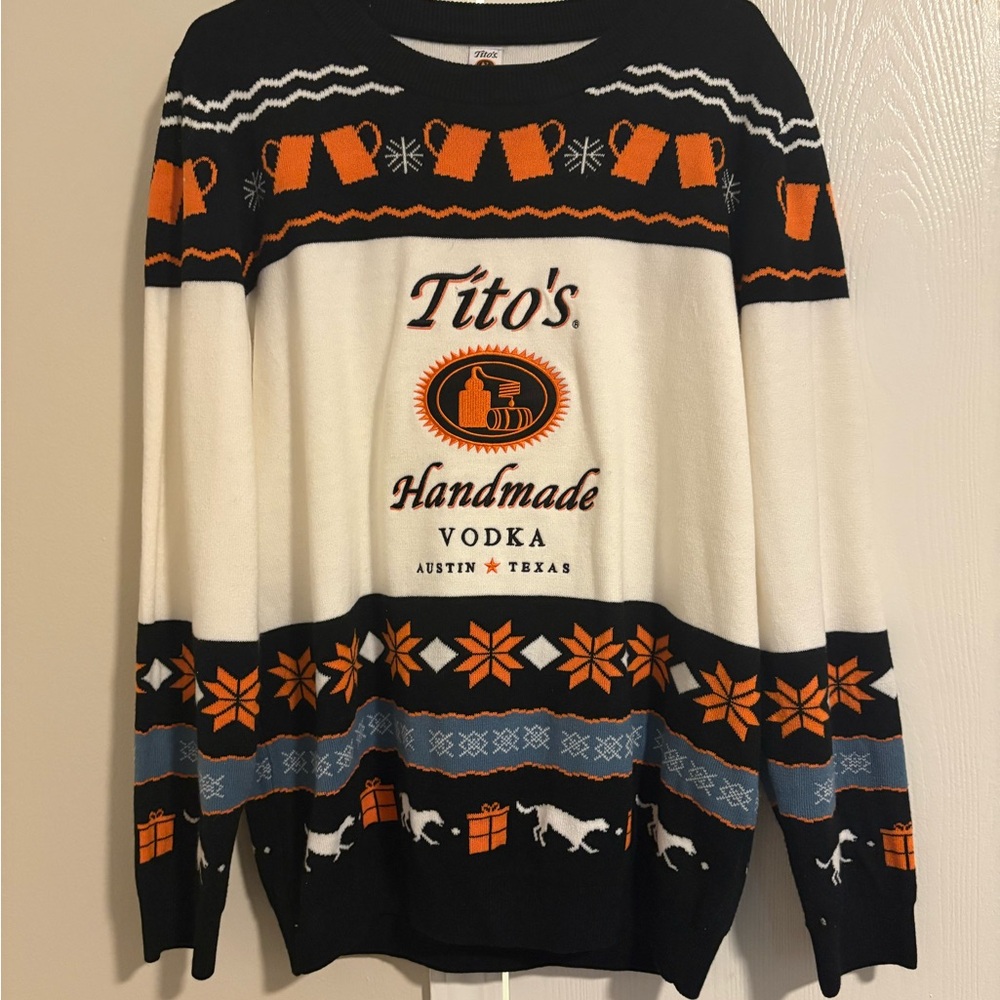 Tito’s Vodka Men's Festive Sweater - Black, Orange, and White